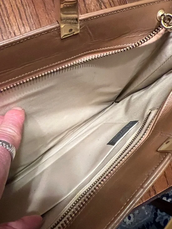 Vintage Caprice 1970’s Tan Leather Satchel with Multicolor Snakeskin Accent - Picture 10 of 12